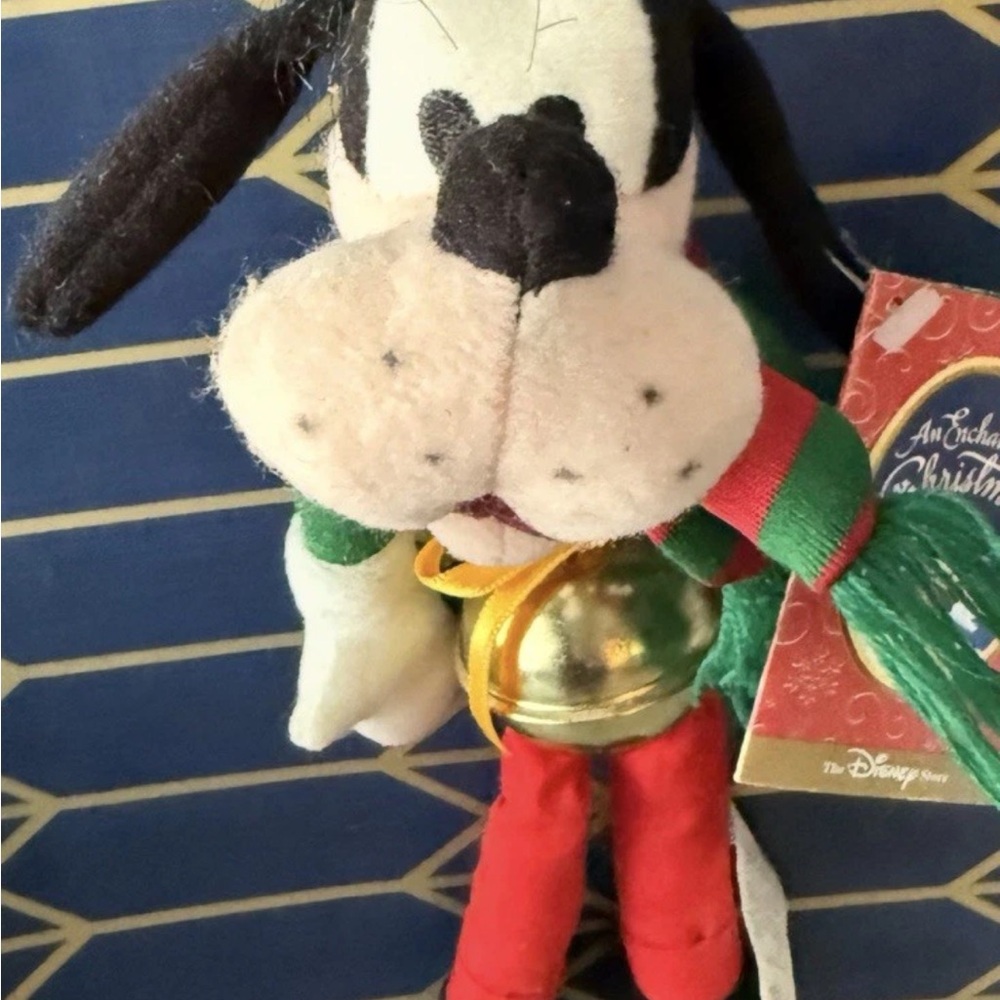 Disney Goofy Sleigh Bells Fabric Plush Vintage Hanging Ornament NWT